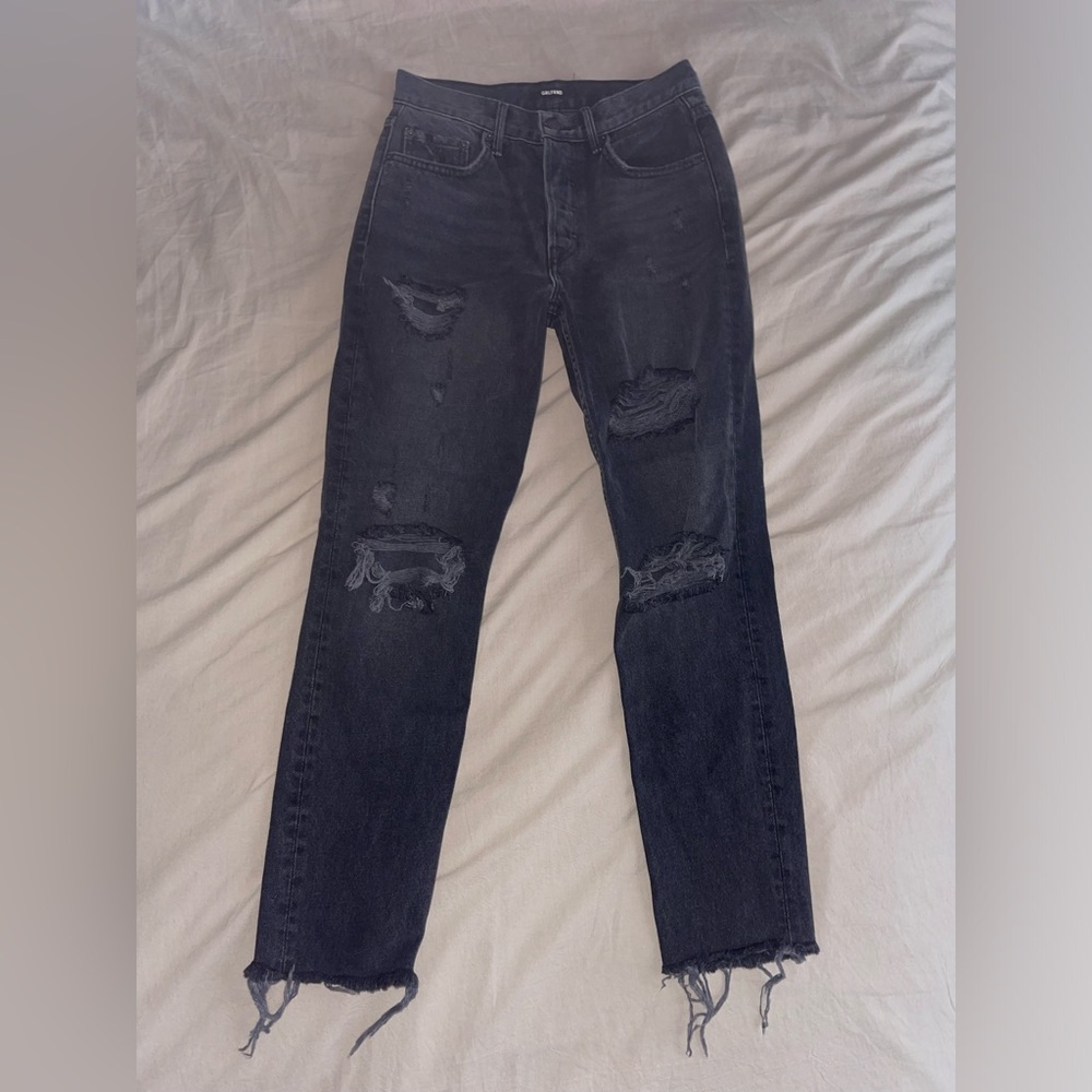 GRLFRND Karolina Black Raw Hem Distressed Jeans in Travelin' Band